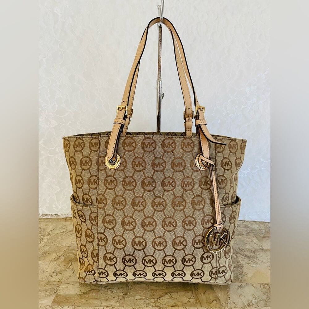 MICHAEL KORS Beige/brown canvas tote shoulder bag